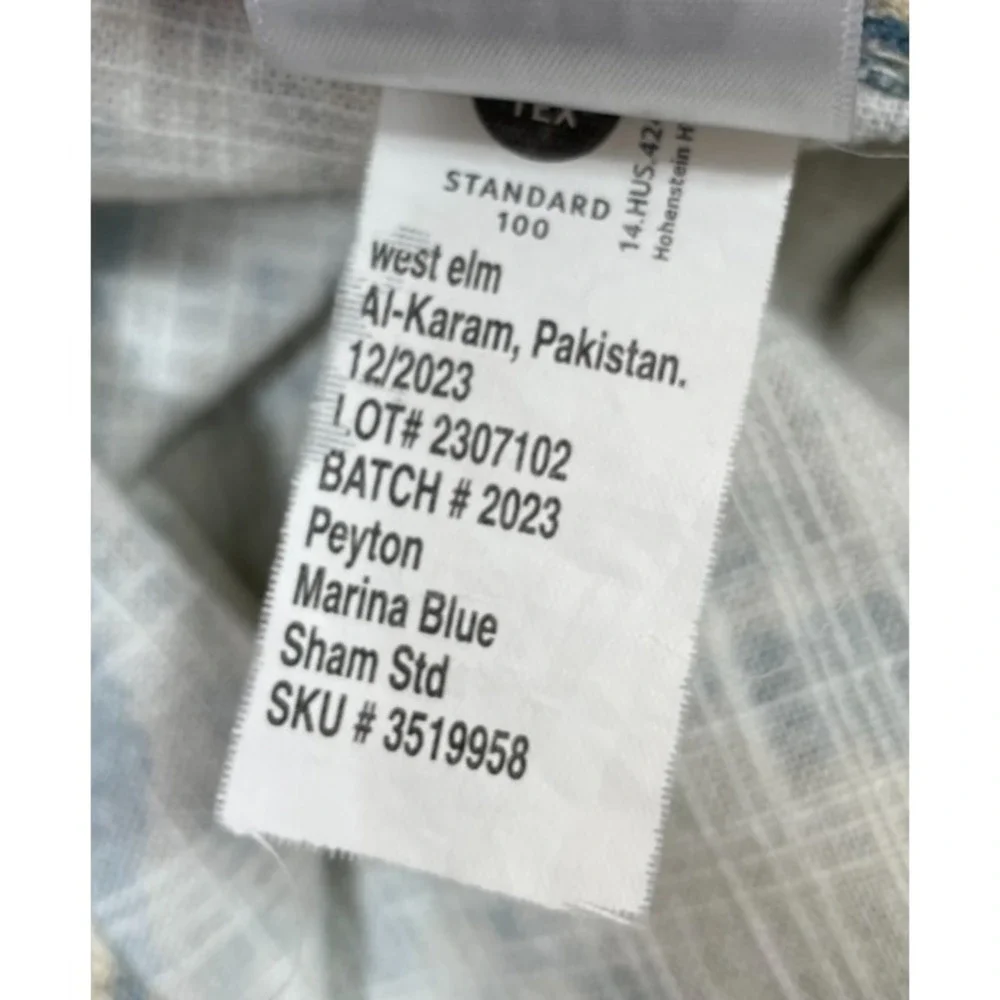 2 West Elm Peyton Ikat Standard Shams Marina Blue Tan Beige Cotton Boho Pillow